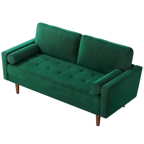 Vesgantti 58 inch Loveseat Sofa, 2-Seater Velvet Couch, Soft Tufted Seat Cushion Love Seats Couch with 2 Throw Pillows, Mid Century Modern Sofa for Small Space, Bedroom, Apartment, Living Room