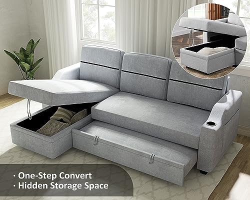 Ucloveria Grey Sectional Sleeper Sofa with Reversible Chaise