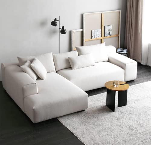 Modern L-Shaped Sectional Sofa, White, Left Hand Facing