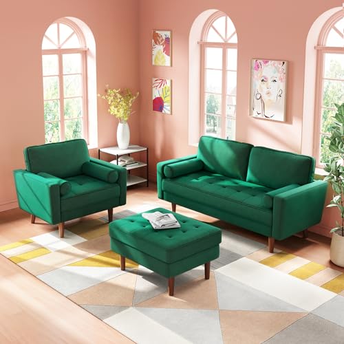 Vesgantti 58 inch Loveseat Sofa, 2-Seater Velvet Couch, Soft Tufted Seat Cushion Love Seats Couch with 2 Throw Pillows, Mid Century Modern Sofa for Small Space, Bedroom, Apartment, Living Room