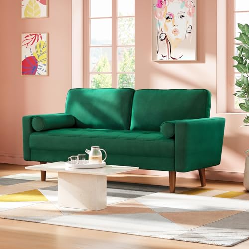 Vesgantti 58 inch Loveseat Sofa, 2-Seater Velvet Couch, Soft Tufted Seat Cushion Love Seats Couch with 2 Throw Pillows, Mid Century Modern Sofa for Small Space, Bedroom, Apartment, Living Room
