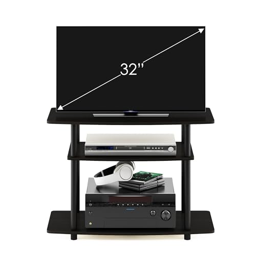 Furinno Turn-N-Tube No Tools 3-Tier Entertainment Center TV Stand for TV up to 32 Inch, Plastic Round Tubes, Espresso/black