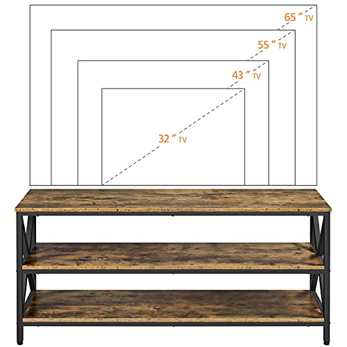 Yaheetech Industrial TV Stand for TV up to 65 inch, 55" TV Cabinet with 3 Tier Storage Shelves for Living Room, Entertainment Center TV Console Table with Metal Frame, Rustic Brown