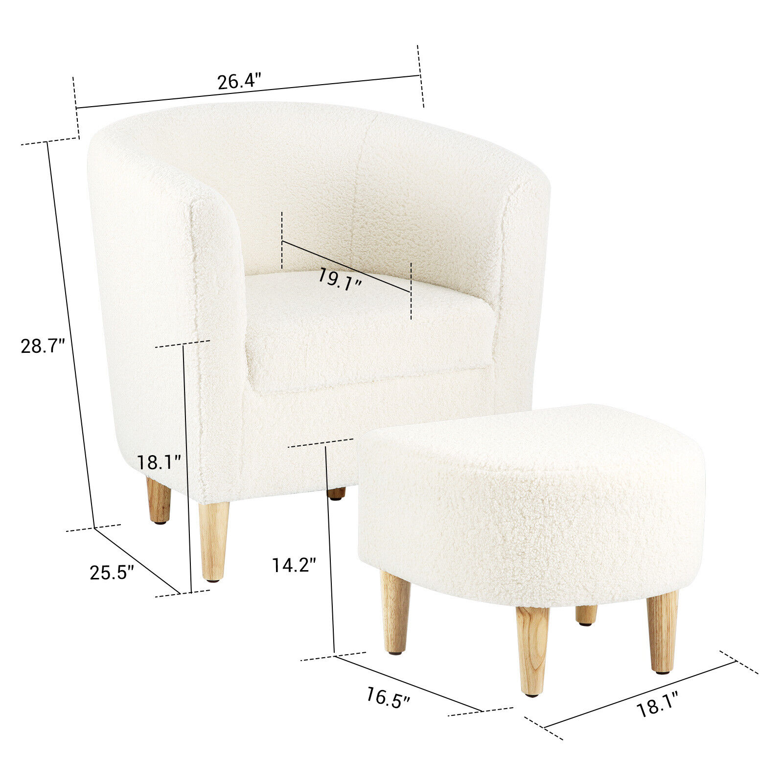 White Sherpa Accent Arm Chair & Ottoman Set