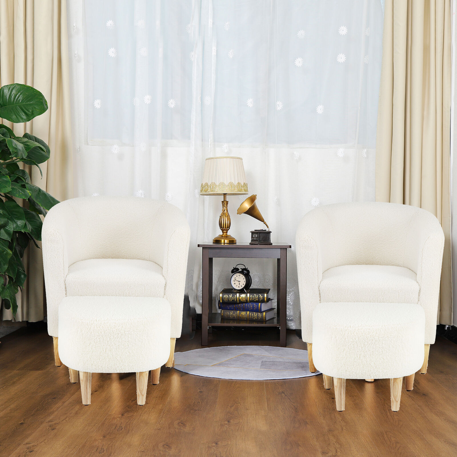 White Sherpa Accent Arm Chair & Ottoman Set
