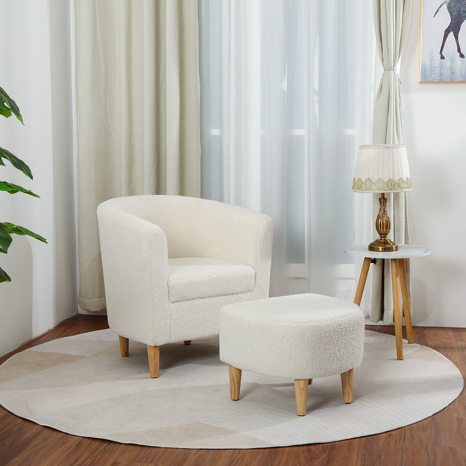 White Sherpa Accent Arm Chair & Ottoman Set