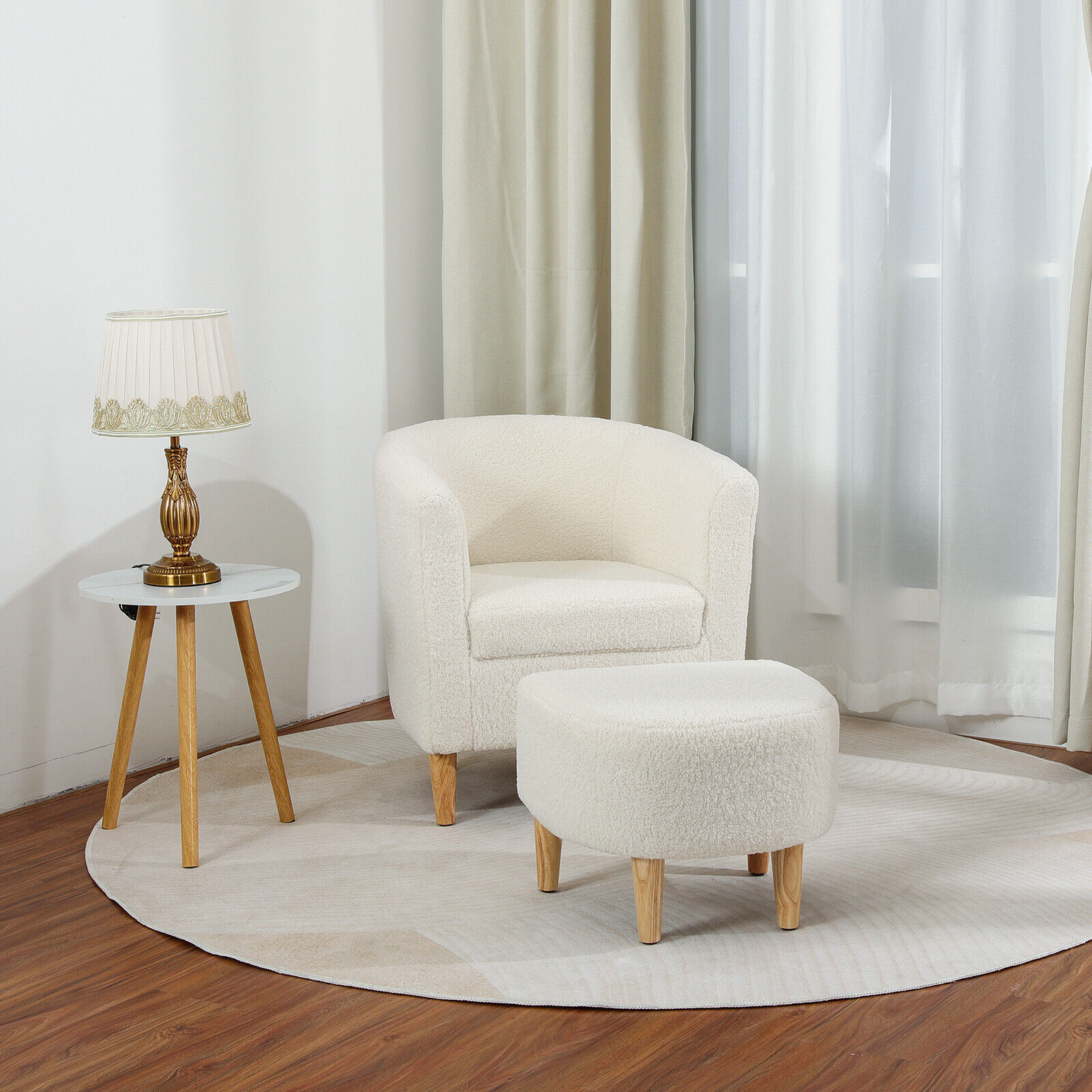 White Sherpa Accent Arm Chair & Ottoman Set