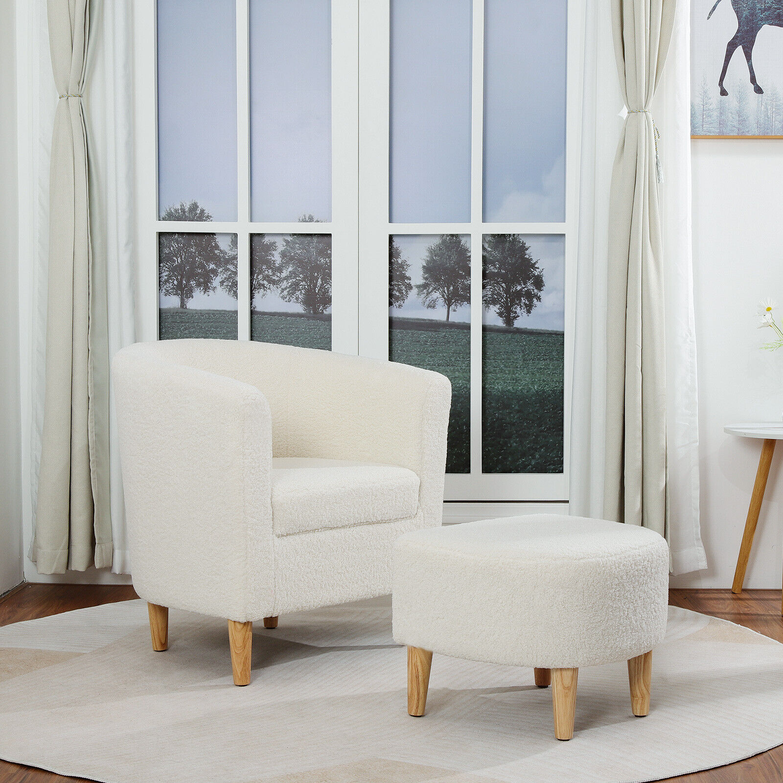 White Sherpa Accent Arm Chair & Ottoman Set