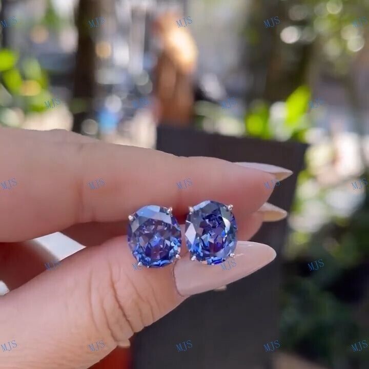 Tanzanite Oval Cut Stud Earrings in 925 Silver