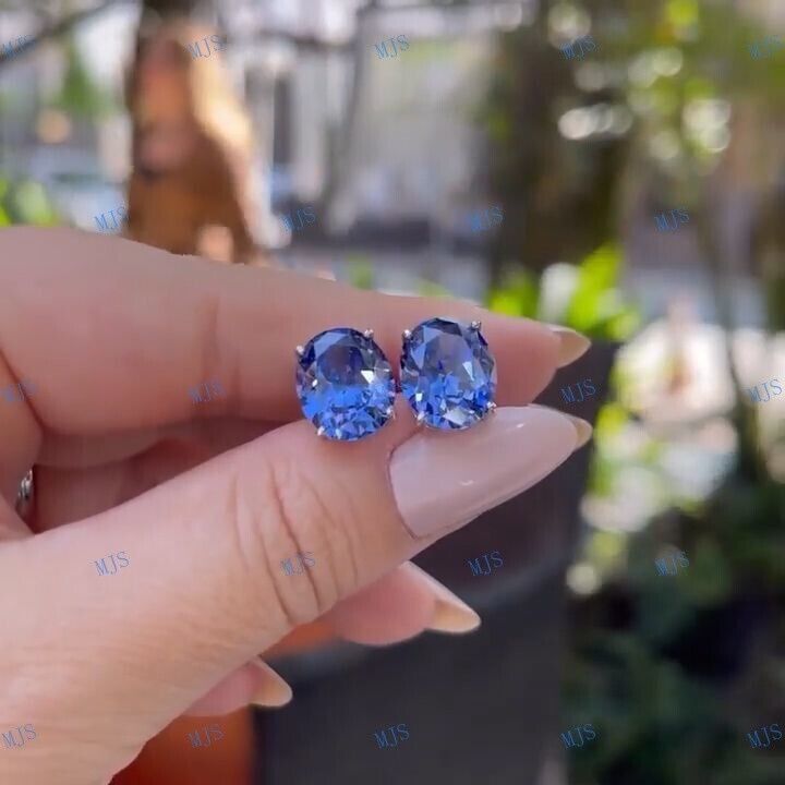 Tanzanite Oval Cut Stud Earrings in 925 Silver
