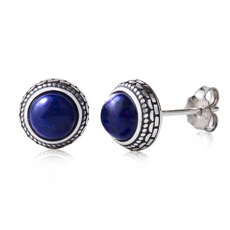 Blue lapis lazuli silver stud earrings - Hypoallergenic