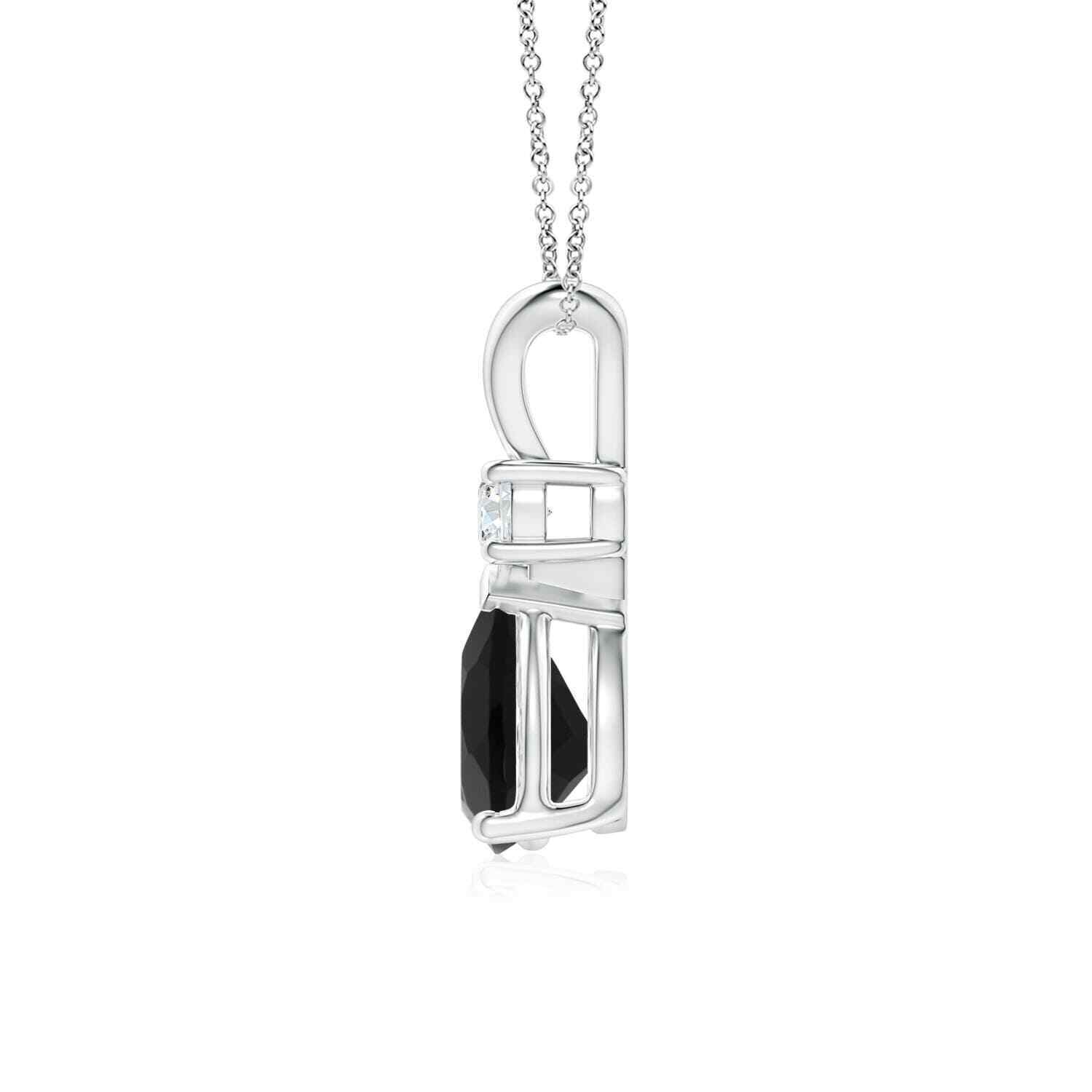 Black Onyx Teardrop Pendant with Silver and Diamond