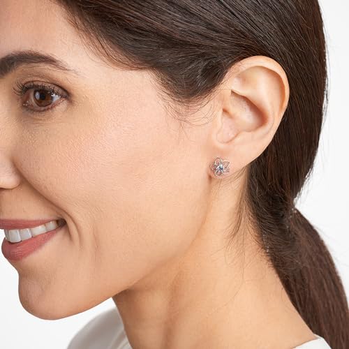Sterling Silver Created Aquamarine Flower Stud Earrings