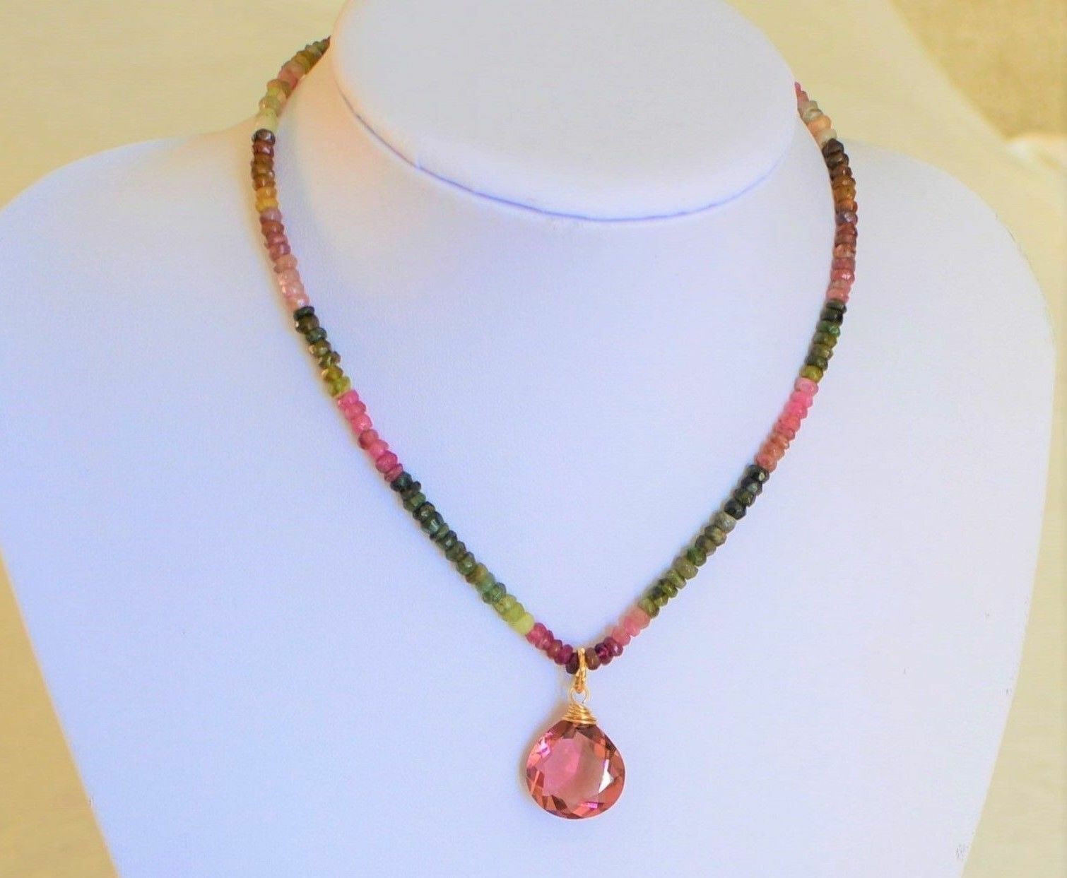 Natural Multicolored Tourmaline Yellow Gold Necklace