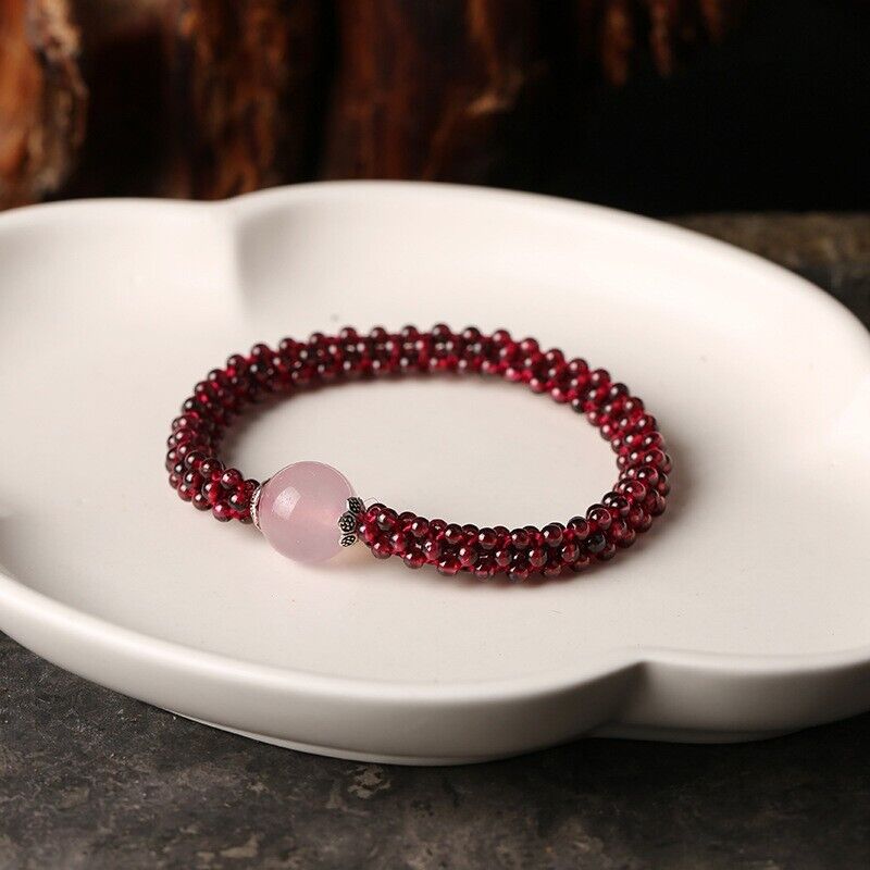 Rose Quartz Garnet Reiki Bracelet - Handmade Gemstone Jewelry