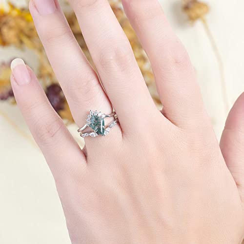 Moss Agate Gemstone Ring Set in Sterling Silver