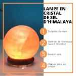 100% Authentic Natural Himalayan Salt Crystal Sphere USB Lamp - Hand Carved - Wooden Base - USB Electric Cable Provided - Approx 500g - Zen'Light Orange