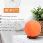 100% Authentic Natural Himalayan Salt Crystal Sphere USB Lamp - Hand Carved - Wooden Base - USB Electric Cable Provided - Approx 500g - Zen'Light Orange