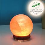 100% Authentic Natural Himalayan Salt Crystal Sphere USB Lamp - Hand Carved - Wooden Base - USB Electric Cable Provided - Approx 500g - Zen'Light Orange