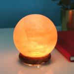 100% Authentic Natural Himalayan Salt Crystal Sphere USB Lamp - Hand Carved - Wooden Base - USB Electric Cable Provided - Approx 500g - Zen'Light Orange