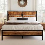 VECELO Double Bed Frame with Wood Headboard