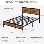 VECELO Double Bed Frame with Wood Headboard