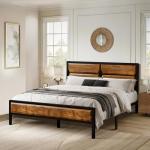 VECELO Double Bed Frame with Wood Headboard