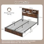COSTWAY Rustic Metal Bed Frame with Charging Station