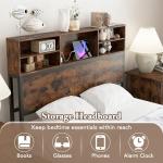 COSTWAY Rustic Metal Bed Frame with Charging Station