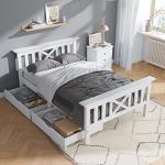 Merax White Solid Pine Bed Frame with Drawers