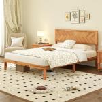 COSTWAY Solid Acacia Wood Bed Frame with Storage
