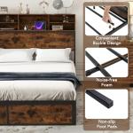 COSTWAY Rustic Metal Bed Frame with Charging Station