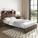 COSTWAY Rustic Metal Bed Frame with Charging Station