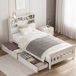 Aptliton White Pine Single Bed Frame with Drawers