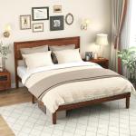 Solid Acacia Wood Bed Frame with Retro Headboard