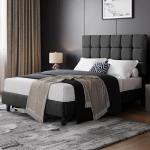 Yaheetech 4ft6 Upholstered Platform Bed, Dark Grey