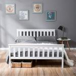 Merax White Solid Wood Double Bed Frame