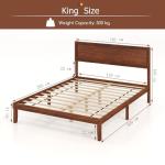 Solid Acacia Wood Bed Frame with Retro Headboard