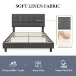 Yaheetech 4ft6 Upholstered Platform Bed, Dark Grey