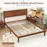 Solid Acacia Wood Bed Frame with Retro Headboard