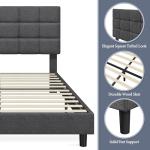 Yaheetech 4ft6 Upholstered Platform Bed, Dark Grey