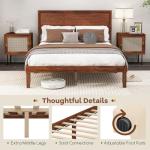 Solid Acacia Wood Bed Frame with Retro Headboard