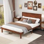 Solid Acacia Wood Bed Frame with Retro Headboard