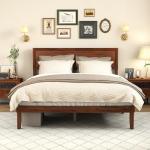 Solid Acacia Wood Bed Frame with Retro Headboard