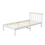 Panana Solid Pine Single Bed Frame, White/Natural