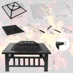 32-Inch Square Outdoor Fire Pit with Grill