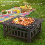 32-Inch Square Outdoor Fire Pit with Grill