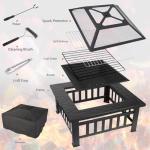 32-Inch Square Outdoor Fire Pit with Grill