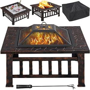Yaheetech Garden Fire Pit with Cover and Poker