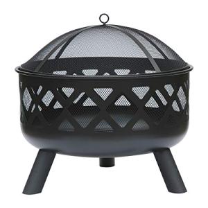 Round Black Outdoor Fire Pit with Lattice Design